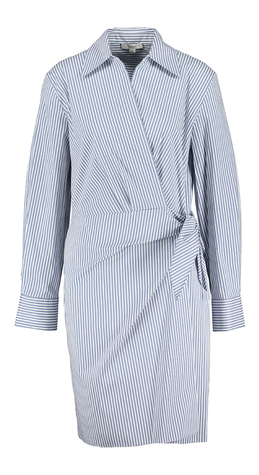 Blauw en wit gestreepte jurk met strikdetail Vince