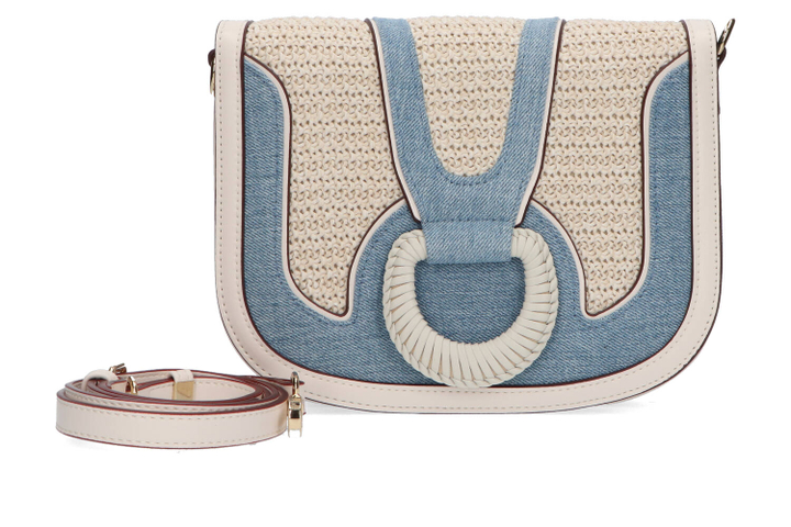 Beige/off white handtas met jeans Laurent David 