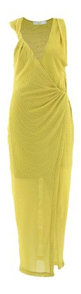 IRO yellow olive feestelijke aansluitende jurk met split en structuur Tia