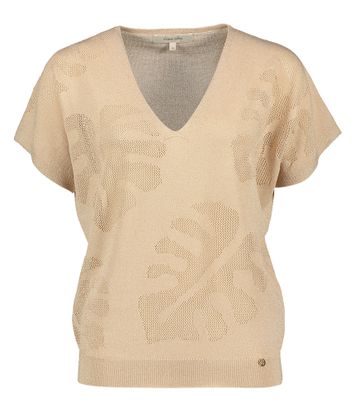 Goudkleurige pull met V-hals en korte mouwen Marie Méro