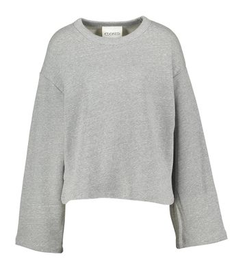 Light grey melange pull met ronde hals Closed