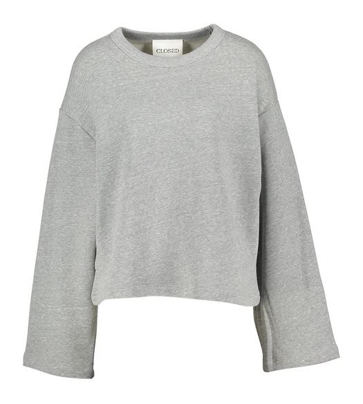 Light grey melange pull met ronde hals Closed