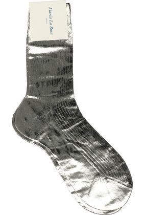 Geribbelde groene metallic dameskousen One Ribbed Laminated Maria La Rosa