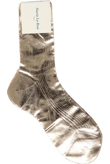 Geribbelde goudkleurige metallic dameskousen One Ribbed Laminated Maria La Rosa