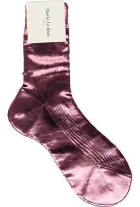 Geribbelde bordeaux metallic dameskousen One Ribbed Laminated Maria La Rosa