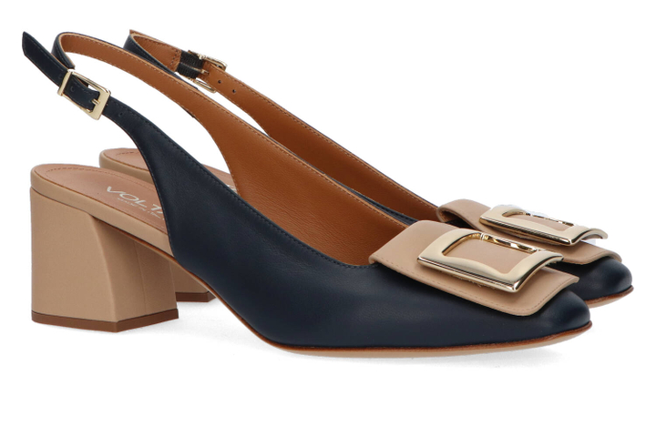 Blue beige sandalen met blokhak Voltan