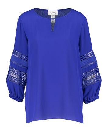 Kobalt blauwe bloes met broderie aan de mouwen Joseph Ribkoff 
