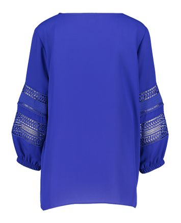 Kobalt blauwe bloes met broderie aan de mouwen Joseph Ribkoff 