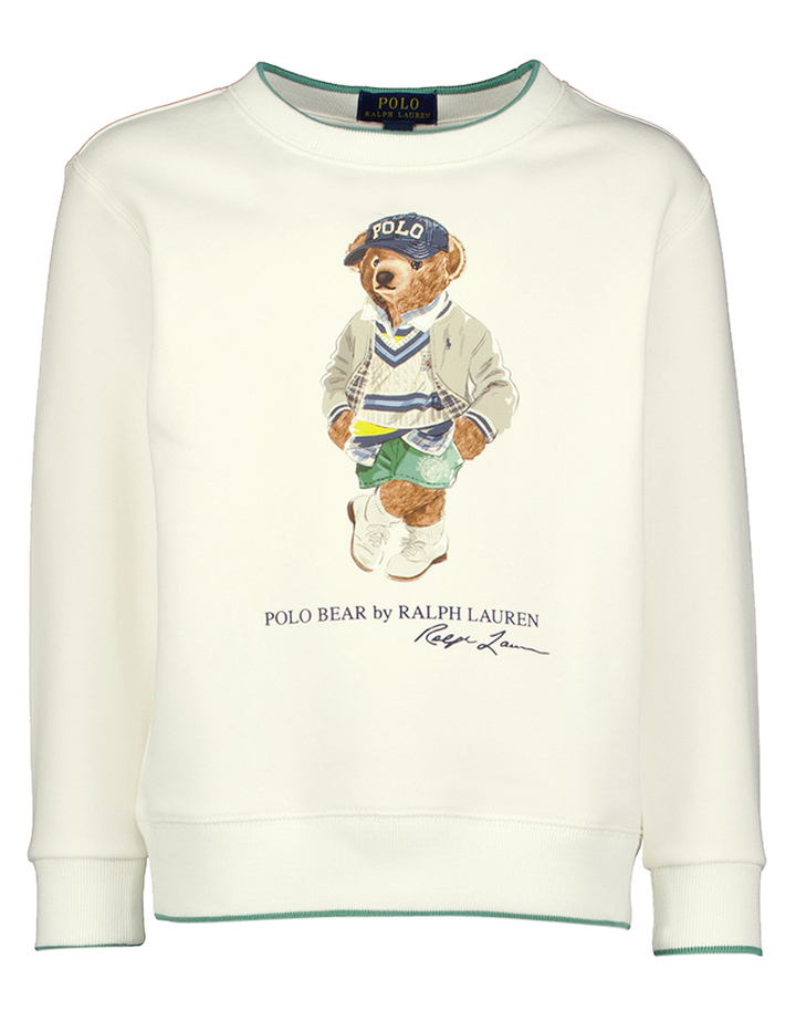 Ecru sweater met opdruk en groene afwerking Ralph Lauren