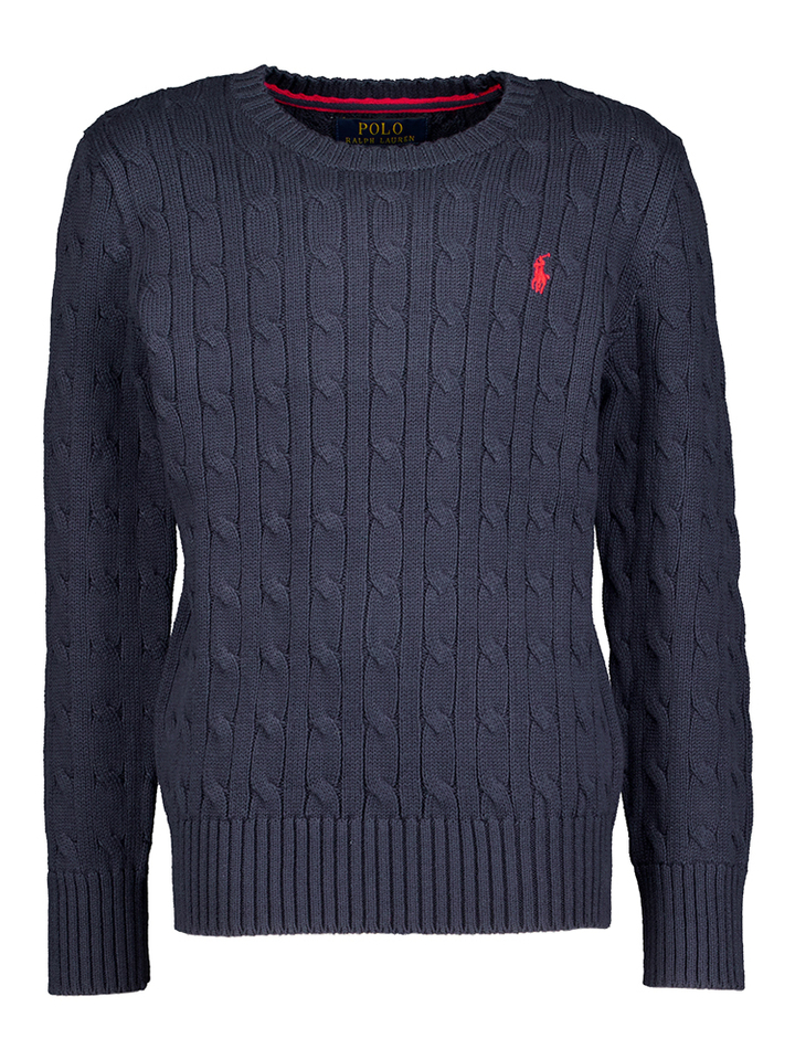 Donkerblauwe trui met kabel Ralph Lauren
