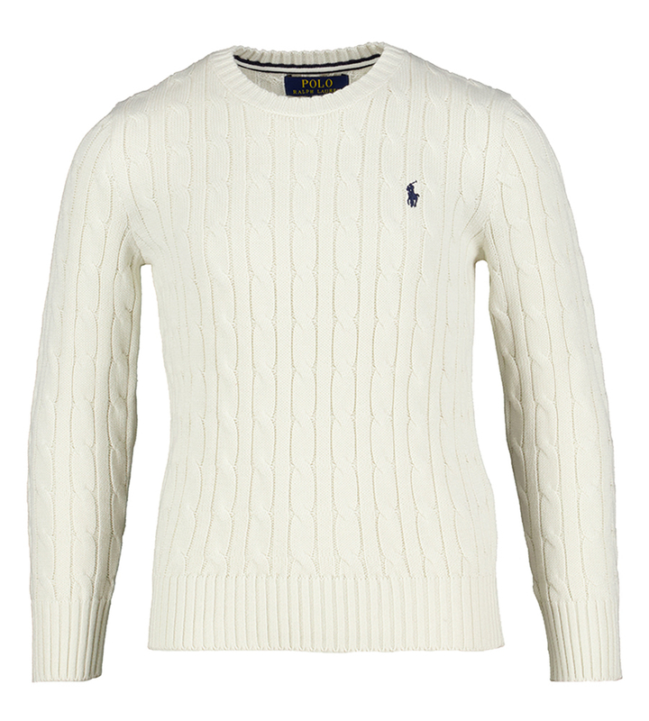 Ecru katoenen gebreide kabeltrui Ralph Lauren