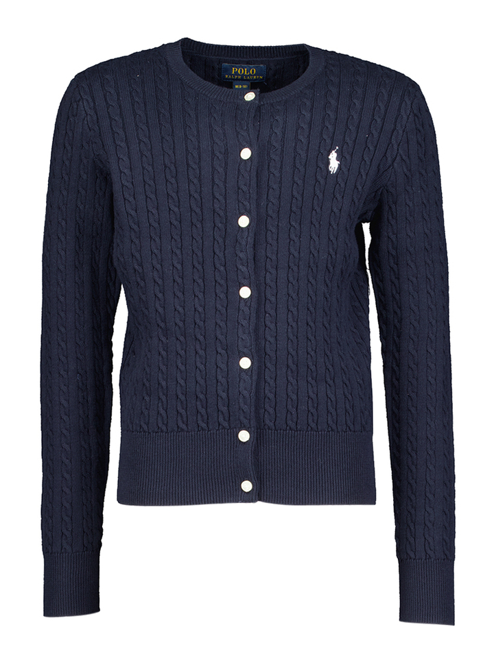 Donkerblauwe cardigan met kabel Ralph Lauren 
