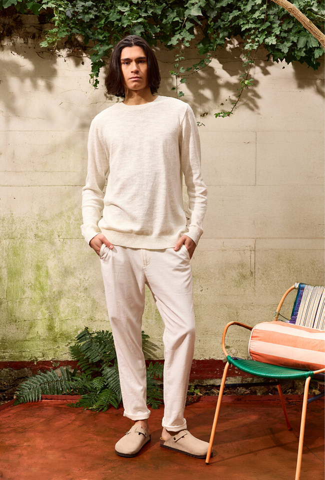 Ecru katoenen pull met ronde hals Anerkjendt