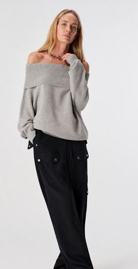 Grijze trui met boothals in cashmere Liviana Conti