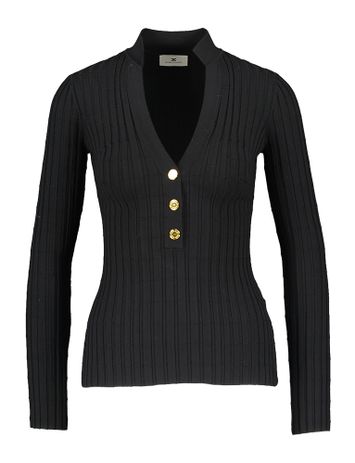 Zwarte aansluitende pull met V-hals en goudkleurige sierknopen Elisabetta Franchi