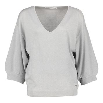Lichtgrijze glanzende pull met driekwartmouwen en V-hals Glenn Lurex Xandres