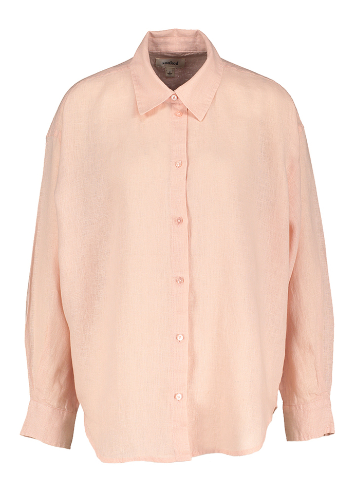 Zalmroze linnen blouse met knopen en lange mouwen Soaked In Luxury