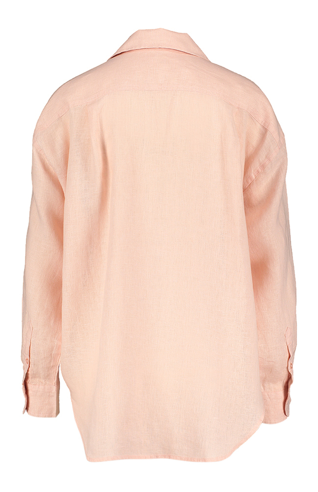 Zalmroze linnen blouse met knopen en lange mouwen Soaked In Luxury