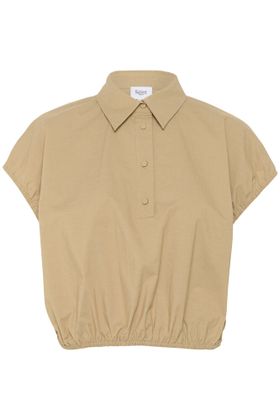 Saint Tropez Beige mouwloze bloes met elastiekdetails