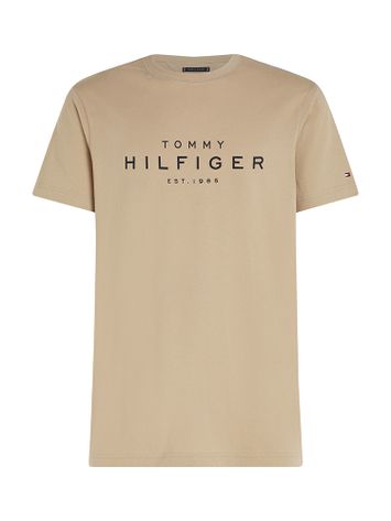 Beige katoenen t-shirt met merknaam Tommy Hilfiger 