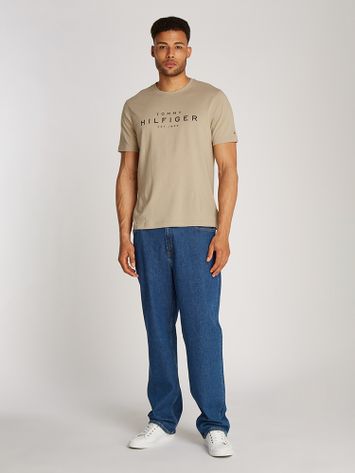 Beige katoenen t-shirt met merknaam Tommy Hilfiger 