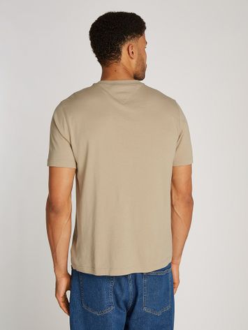 Beige katoenen t-shirt met merknaam Tommy Hilfiger 