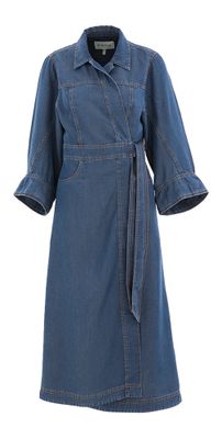 Blauwe midi-jurk in jeans met overslag Prescott Munthe
