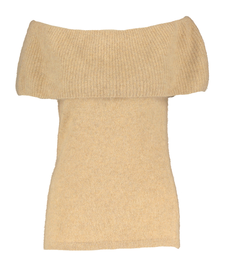 Beige wollen off shoulder trui Isabelle Six Ames 
