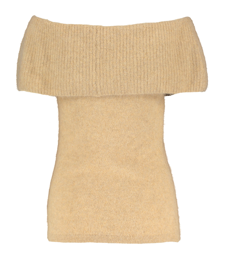 Beige wollen off shoulder trui Isabelle Six Ames 