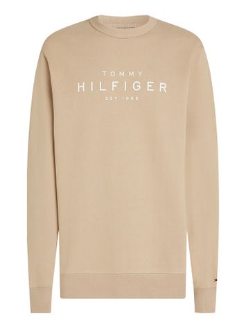 Zandkleurige trui met ronde hals en opdruk Tommy Hilfiger