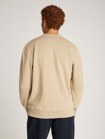 Zandkleurige trui met ronde hals en opdruk Tommy Hilfiger