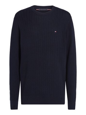 Donkerblauwe trui met kabelmotief Tommy Hilfiger 