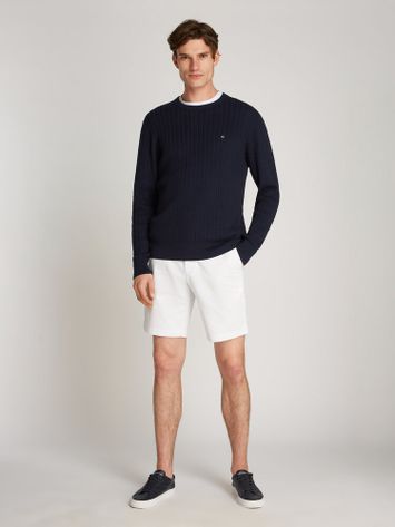 Donkerblauwe trui met kabelmotief Tommy Hilfiger 