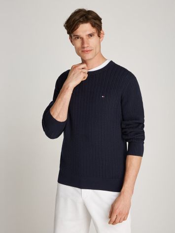 Donkerblauwe trui met kabelmotief Tommy Hilfiger 