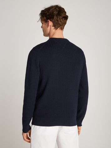 Donkerblauwe trui met kabelmotief Tommy Hilfiger 