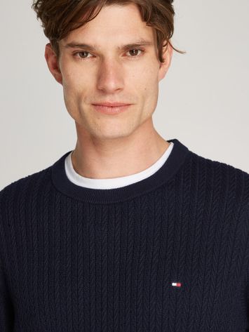 Donkerblauwe trui met kabelmotief Tommy Hilfiger 