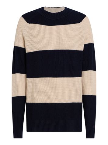 Blauw en beige gestreepte pull met ronde hals Tommy Hilfiger