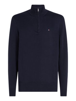 Tommy Hilfiger Blauwe trui met rits en opstaande kraag