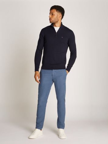Blauwe trui met rits en opstaande kraag Tommy Hilfiger 