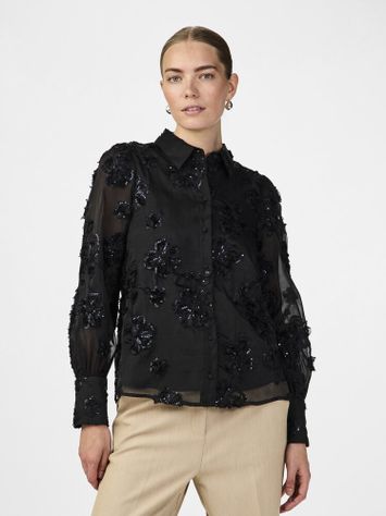 Zwarte bloes met bloemen in pailletten YAS 