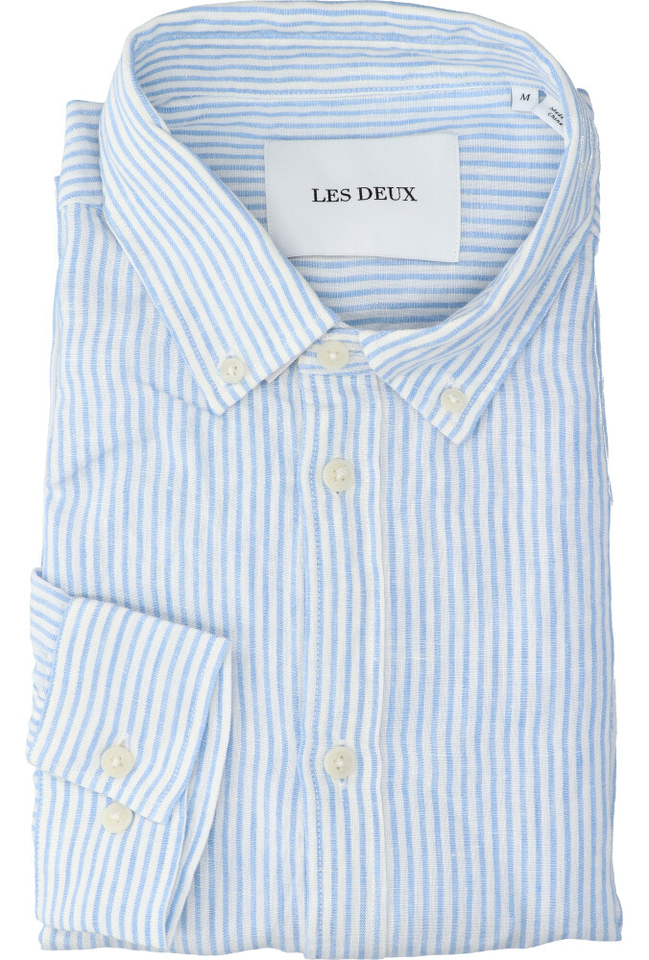 Wit linnen hemd (slim fit) met strepen en lange mouwen Les Deux 