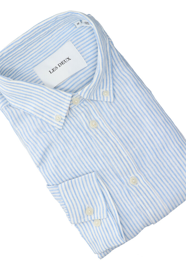 Wit linnen hemd (slim fit) met strepen en lange mouwen Les Deux 