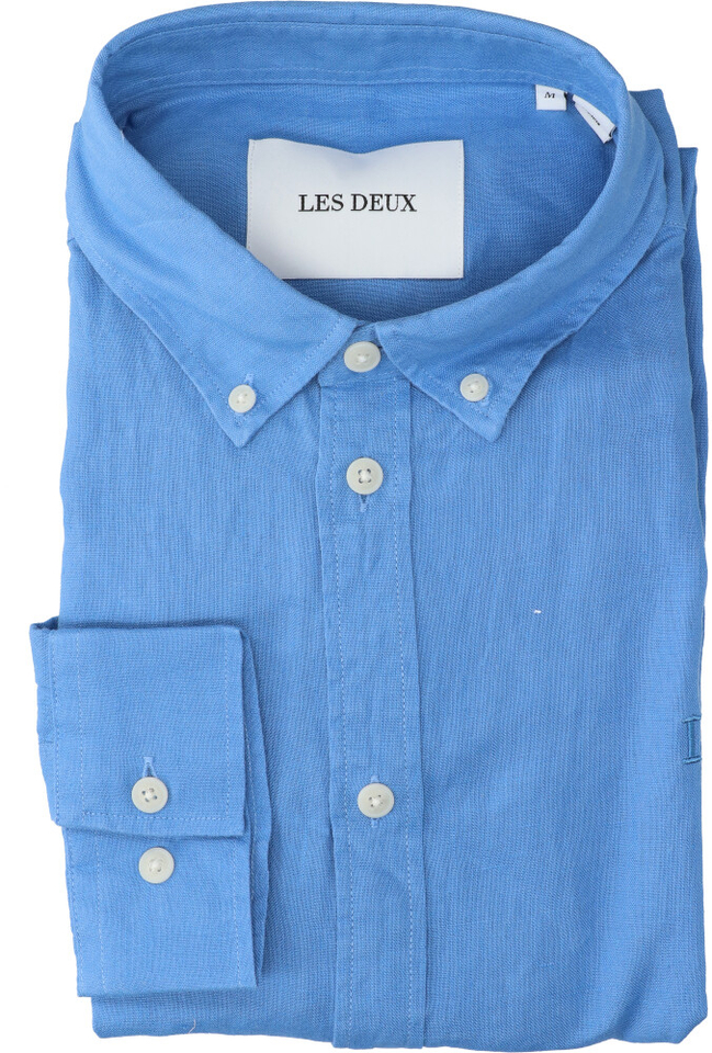 Blauwe linnen hemd (slim fit) met lange mouwen Les Deux