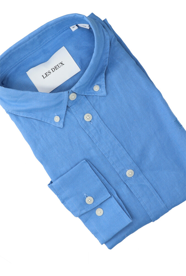 Blauwe linnen hemd (slim fit) met lange mouwen Les Deux