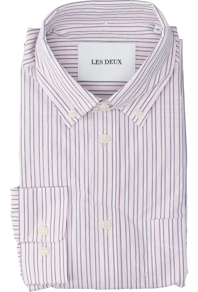 Roze linnen hemd (slim fit) met strepen en lange mouwen Les Deux