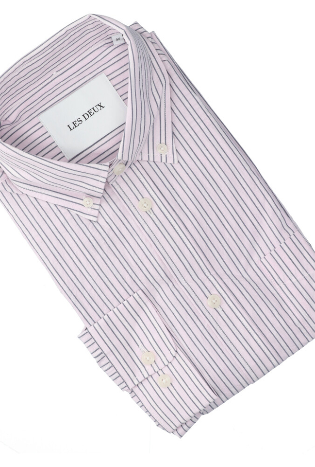 Roze linnen hemd (slim fit) met strepen en lange mouwen Les Deux