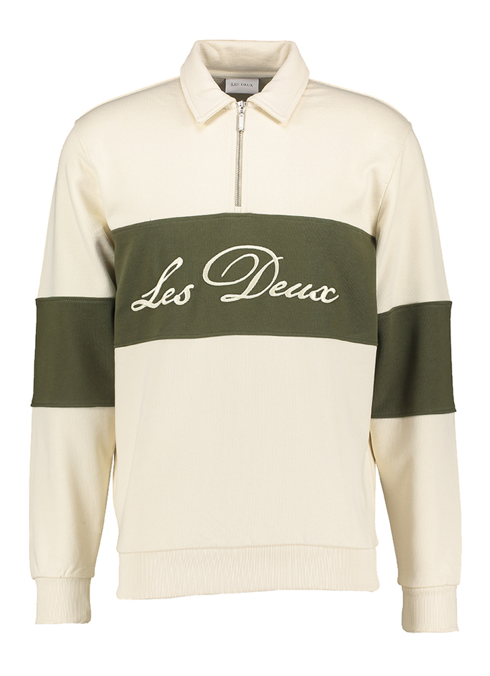 Beige met groene sweater met rits Les Deux