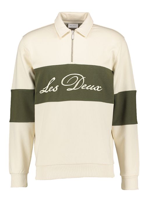 Beige met groene sweater met rits Les Deux