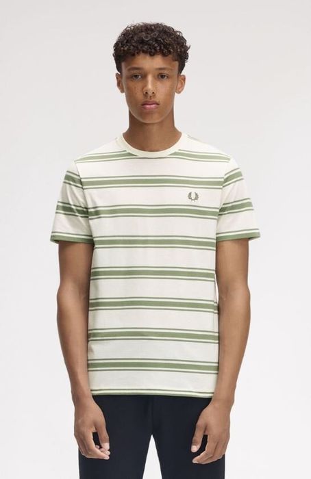 Ecru t-shirt gestreept groen Fred Perry