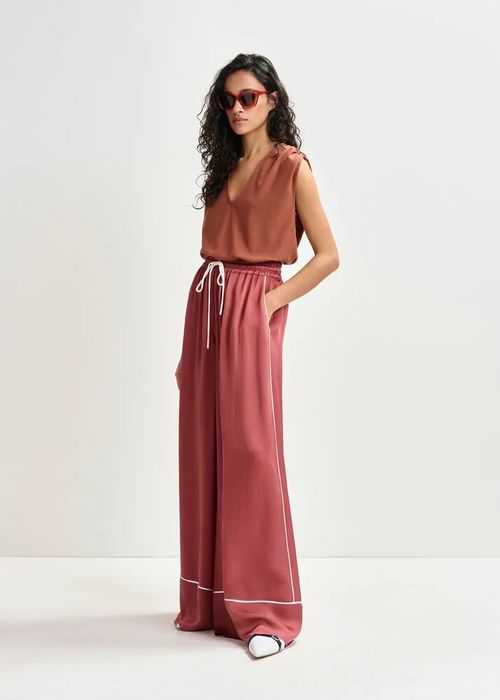 Roestkleurige wijde broek met krijtstrepen Hontgommery Essentiel